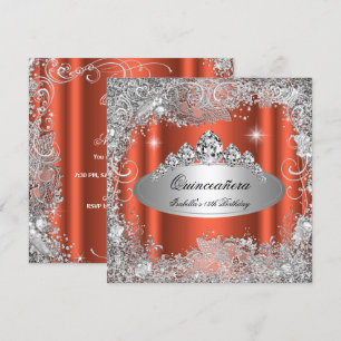 Invitación Tiara de plata naranja oxidado para fiesta de quin