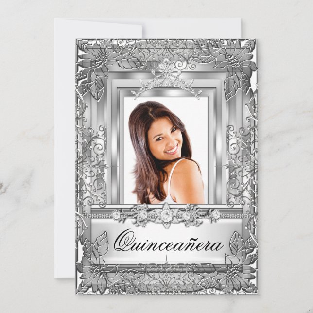 Invitación Tiara de plata para cumpleaños de quinceañera (Anverso)