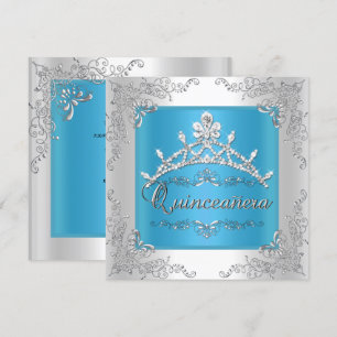 Invitación Tiara de plata para Quinceañera cumpleaños 15 Turq