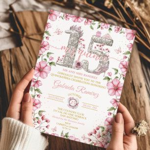 Invitación Tiara de plata y oro rosa Mis Quince Quinceañera