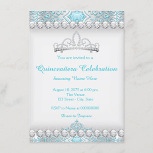 Invitación Tiara de princesa de diamante azul turquesa Quince