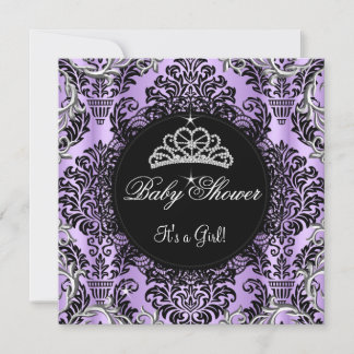Invitación Tiara de princesa de niña en baño de bebé morado c