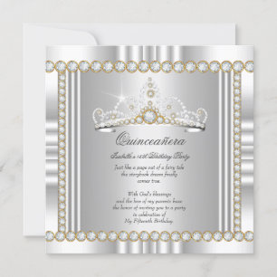 Invitación Tiara de Princesa Quinceañera Oro Plata Blanco