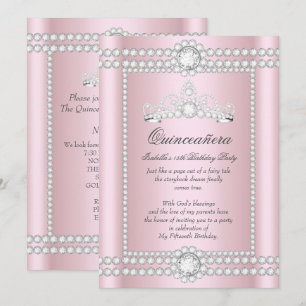 Invitación Tiara de Princesa Quinceañera Rosa Plata con Diama