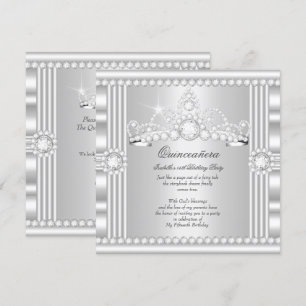 Invitación Tiara de Princesa Quinceañera Satén Blanco Platead