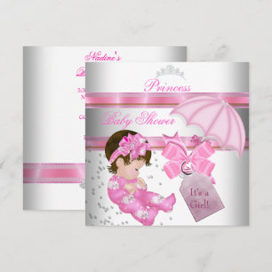 Invitación Tiara de Princesa Rosa Blanca para Baby Shower de
