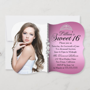 Invitación Tiara de Princesa Rosa y Negro Cumpleaños Sweet 16