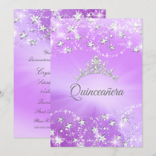 Invitación Tiara de Purpura Plateado con Brillo para Quinceañ