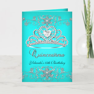 Invitación Tiara de purpurina azul aguamarina para Quinceañer