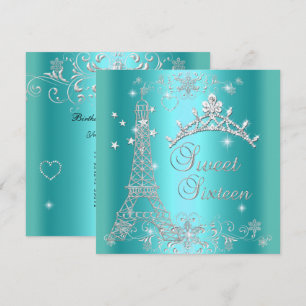 Invitación Tiara de purpurina azul turquesa para Sweet 16 Tor