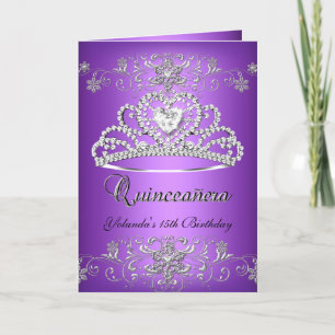 Invitación Tiara de Purpurina Morada para Quinceañera de Tarj