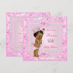 Invitación Tiara de purpurina rosa para baby shower de prince