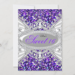 Invitación Tiara de Purpurina y Diamantes Sweet 16
