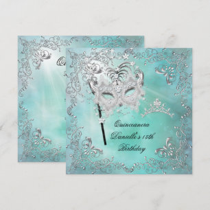 Invitación Tiara de Quinceañera Cumpleaños 15 Mascarada Verde