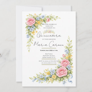 Invitación Tiara de Quinceañera de acuarela femenina