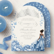 Tiara de quinceañera de mariposas de flores azul c