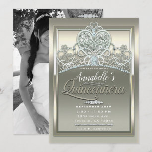 Invitación Tiara de Quinceañera Princesa Corazón Marfil Plati
