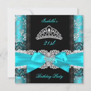Invitación Tiara de Rosa de Damasco Verde Azul Blanco Cumplea