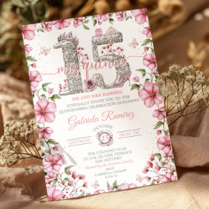 Invitación Tiara de Rosa y Plata Mis Quince Quinceañera