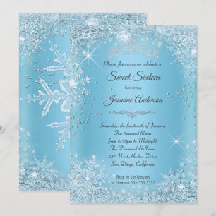 Invitación Tiara de Sweet 16 de invierno mágico Blue Silver