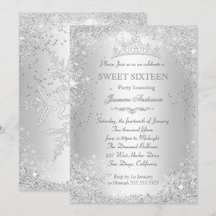 Invitación Tiara de Sweet 16 de Plata para un Invierno Mágico