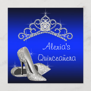 Invitación Tiara de Tacones Altos Azul Real Quinceañera