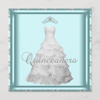 Invitación Tiara de vestido de fiesta azul teal y blanco Quin