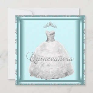 Invitación Tiara de vestido de fiesta azul teal y blanco Quin