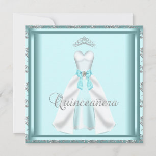 Invitación Tiara de vestido de fiesta Quinceañera damasco azu