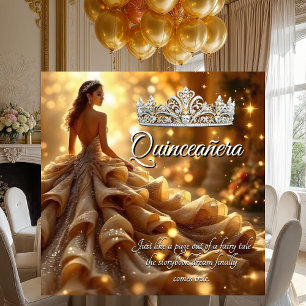 Invitación Tiara de vestido de plata dorada para quinceañera