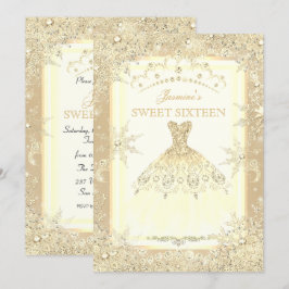 Invitación Tiara de vestido dorado Fiesta Sweet 16 Invierno m