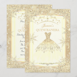 Invitación Tiara de vestido dorado Quinceañera invierno mágic