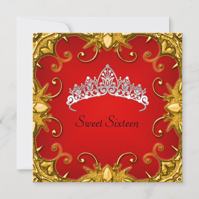 Invitación Tiara dorada blanca para fiesta de cumpleaños Swee (Anverso)
