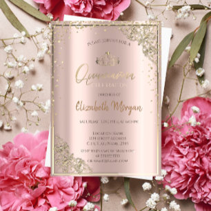 Invitación Tiara Dorada Chic, Diamantes Quinceañera Rosa Dora