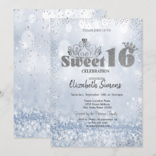 Invitación Tiara Dorada Confeti Princesa Bokeh Dulces 16