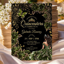 Tiara dorada de Quinceañera verde esmeralda y negr