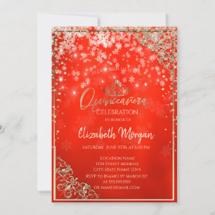 Invitación  Tiara Dorada,Diamantes,Copos de Nieve,Quinceañera