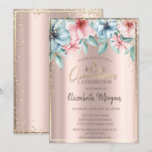 Invitación Tiara dorada, diamantes, Quinceañera de oro rosa f