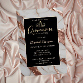 Invitación Tiara Dorada Elegante, Mármol Brillante de Cobre M