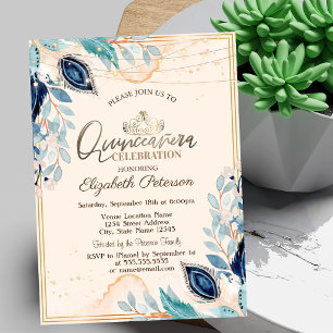 Invitación Tiara Dorada, Luces de Cadena Flores de Madera Qui