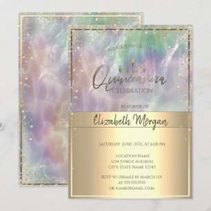 Invitación Tiara Dorada, Perla Quinceañera Holográfica con Di
