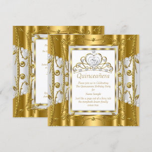 Invitación Tiara Dorada Quinceañera Regal Princess 15th White