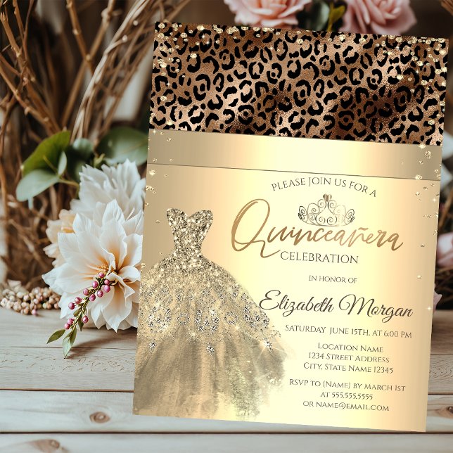 Invitación  Tiara Dorada,Vestido de Estampado de Leopardo Qui (Subido por el creador)