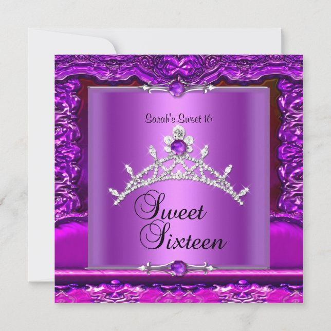Invitación Tiara dulce dieciséis cumpleaños rosa púrpura plat (Anverso)