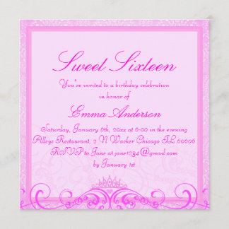 Invitación Tiara dulce rosa dieciséis invitadas