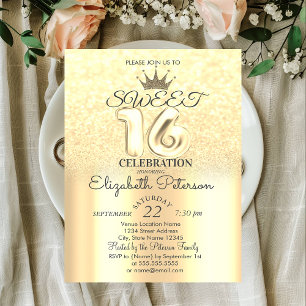Invitación Tiara, Dulces 16 Brillo Bokeh Ombre Fiesta