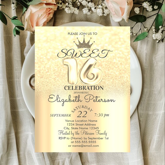 Invitación Tiara, Dulces 16 Brillo Bokeh Ombre Fiesta (Subido por el creador)