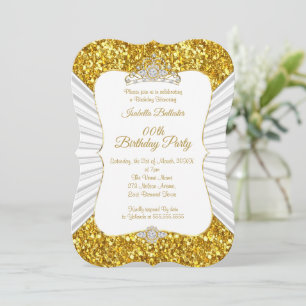 Invitación Tiara elegante de purpurina dorada y blanca para f