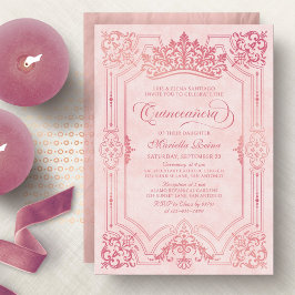 Invitación Tiara Elegante Quinceanera de la Corona Rosa