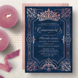 Invitación Tiara Elegante Quinceanera de la Corona Rosa